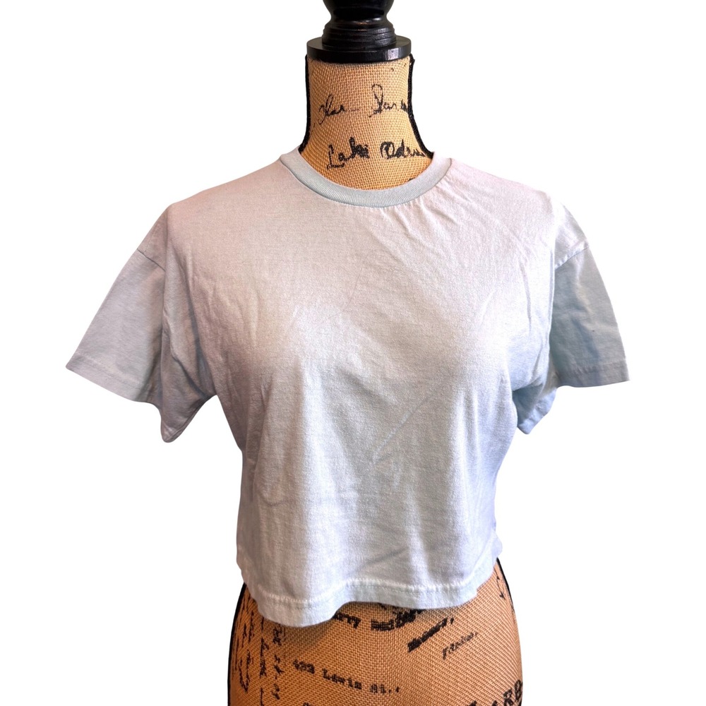Vintage Havana‎ Womens Large Light Blue Cropped Short Sleeve Cotton T-Shirt Boxy